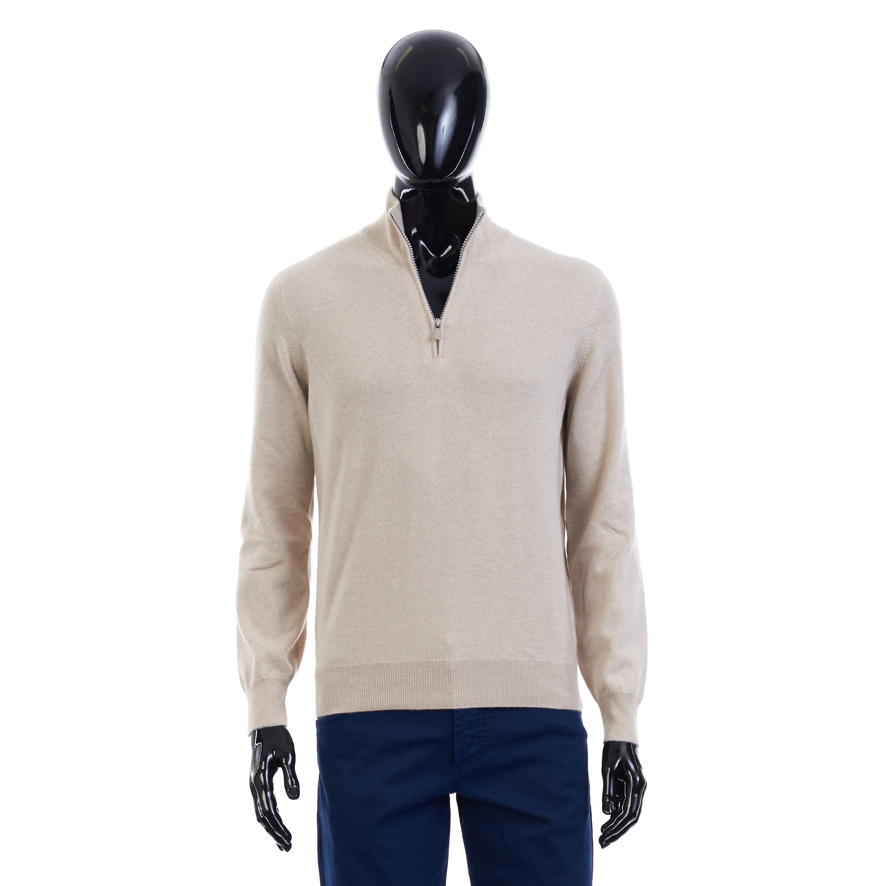 Turtleneck Sweater With Zipper In Sand Beige Cashmere