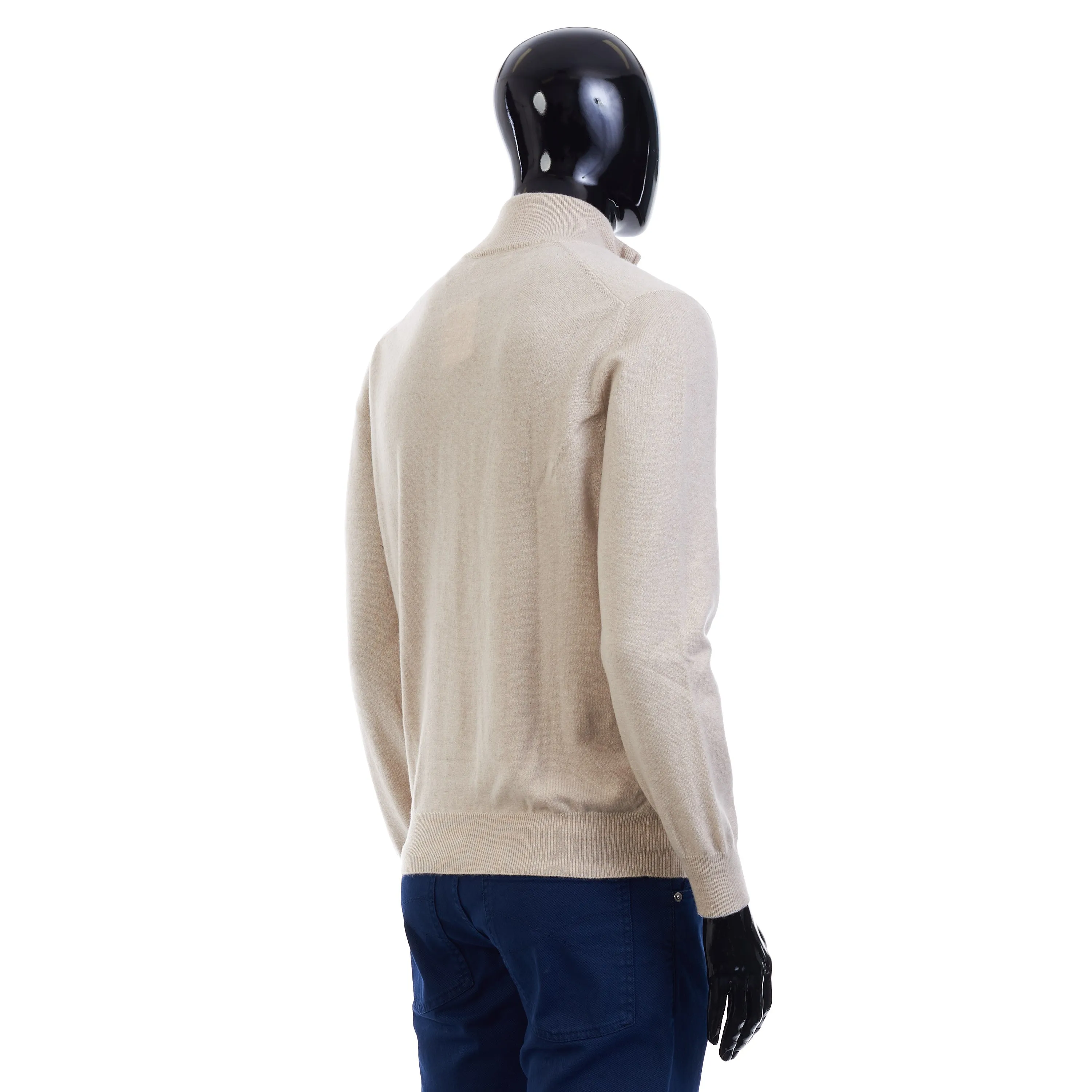 Turtleneck Sweater With Zipper In Sand Beige Cashmere